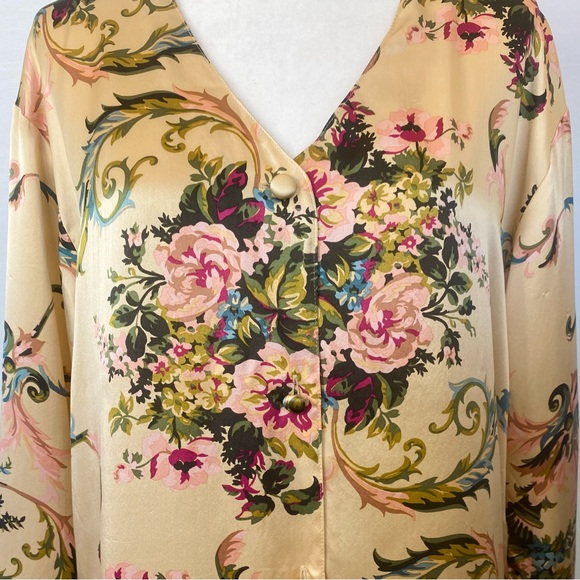 90s Victoria’s Secret Silk Cream Nightshirt Floral Print Vintage Shirt Tunic Top - Picture 3 of 9